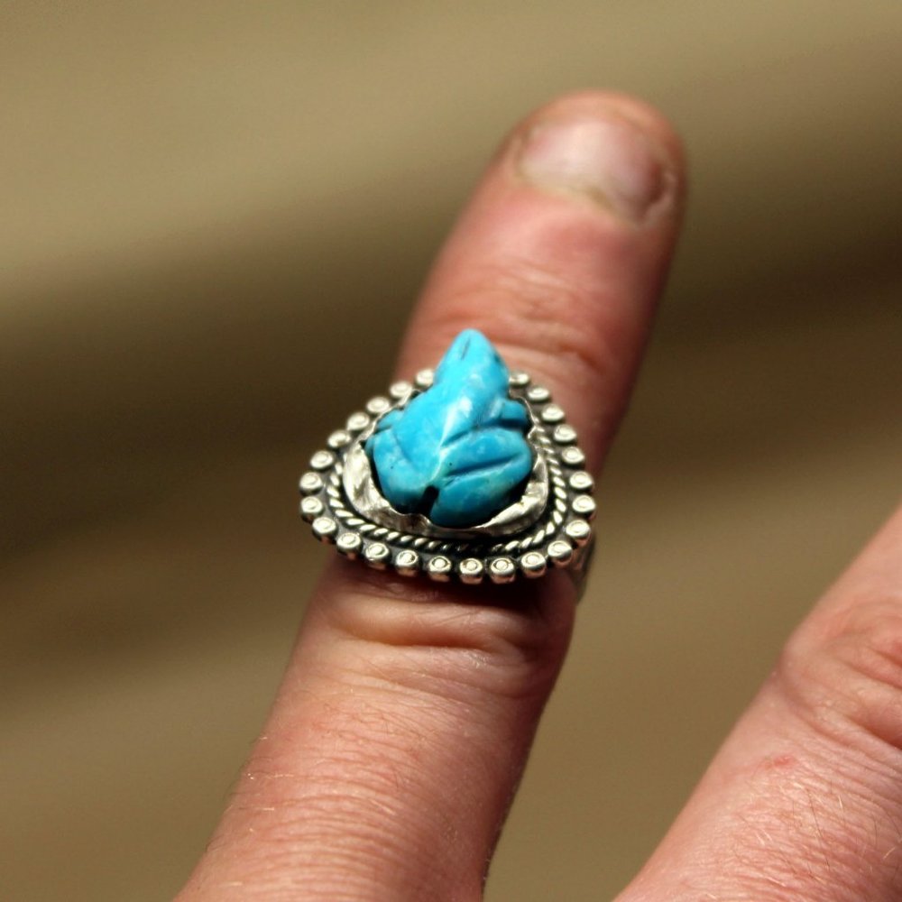 Vintage Turquoise navajo zuni sterling frog ring